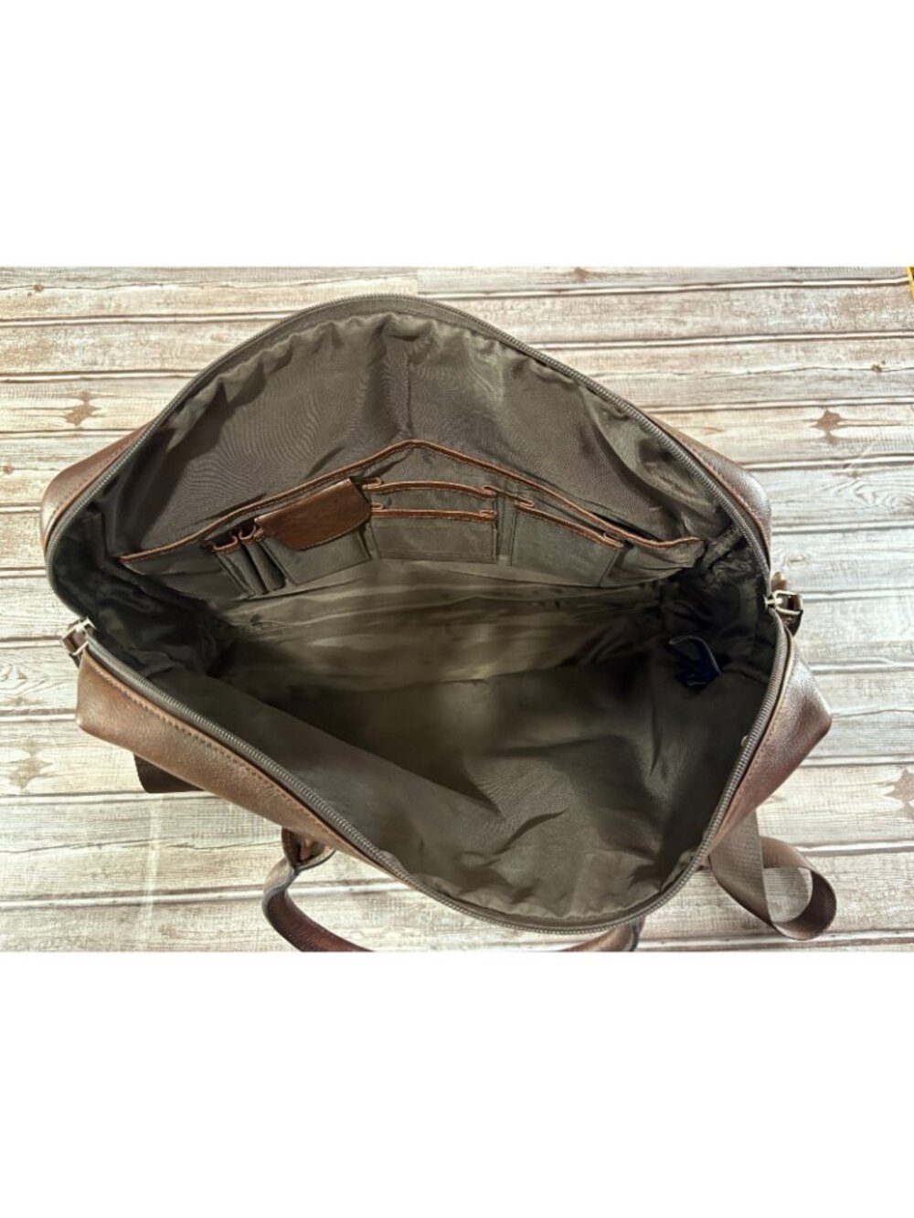 Polo Ralph Lauren Leather Canvas Heritage Logo Messenger Laptop Bag Brown Khaki - Picture 6 of 14